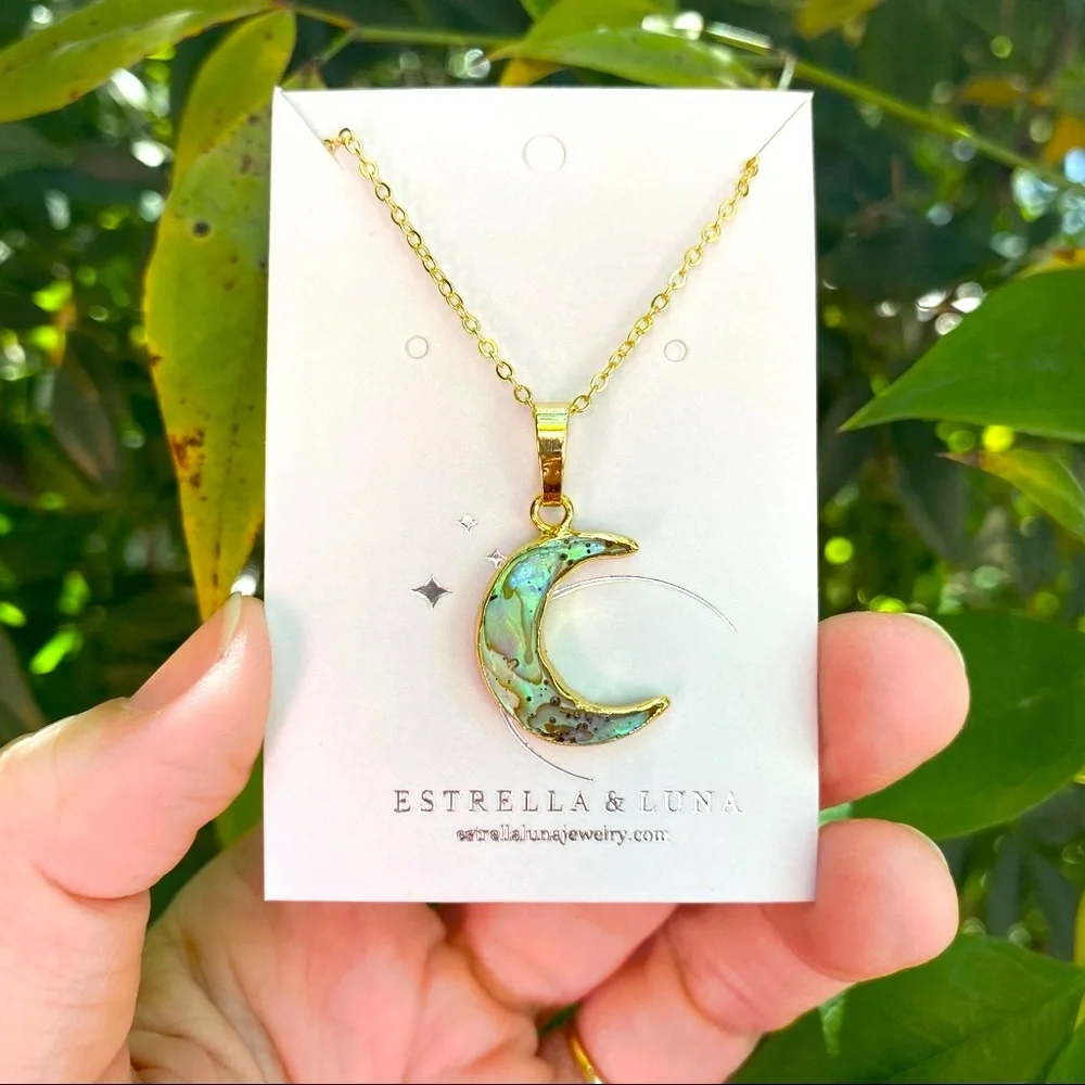 ONE LEFT! Abalone 14k Gold Crescent Moon Necklace